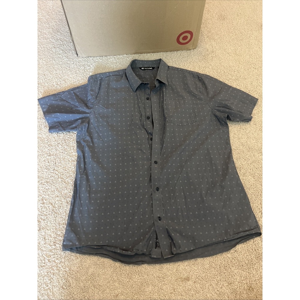 Travis Mathew Printed Triangle Short Sleeve Button-Up Golf Shirt Size XL Blue‎